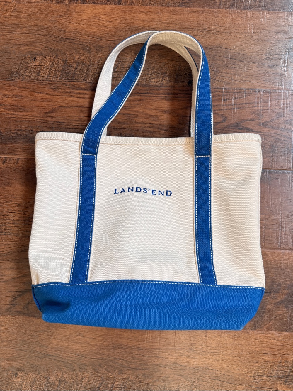 Lands' End Canvas Pocket Tote in Natural/Beacon Blue - Medium Zip Top